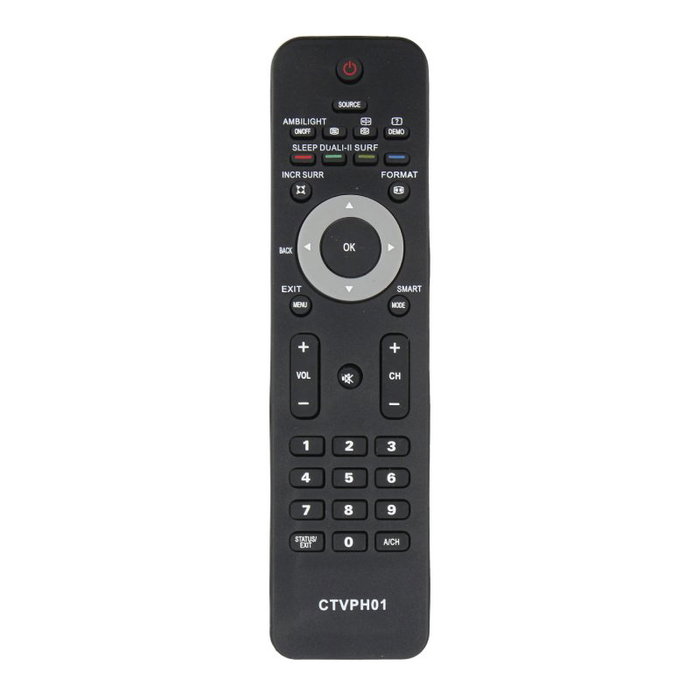 Philips CTVPH01 Mando a Distancia Universal para TV, Compatible con Modelos RC-400, RC-5536, RC-6805, RC-7802 y Más, Sin Necesidad de Programación